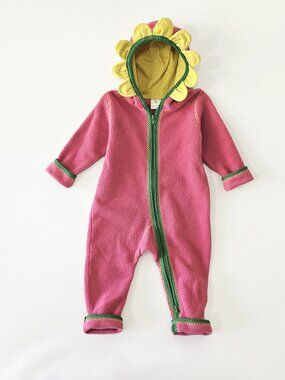 Vintage Hanna Andersson Pink Fleece Snowsuit Bunting Flower Hood 80 24 mos 2T